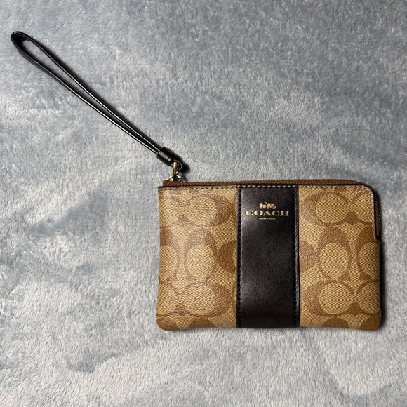 Coach Black and Gold Zip Wristlet - Picture 1 of 3